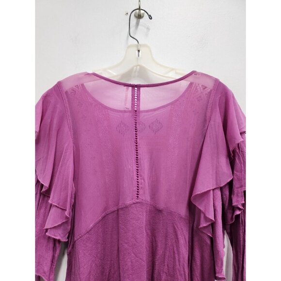 Free People Womens La Cienega Top Small Wisteria Purple Embroidered Sheer BOHO - Picture 10 of 12